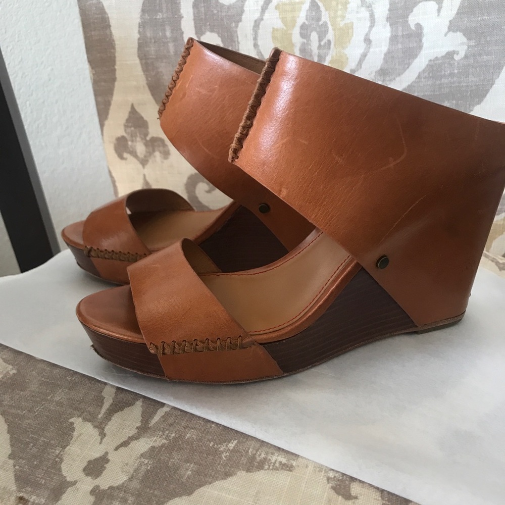 Trask Tan Leather Wedge Sandals